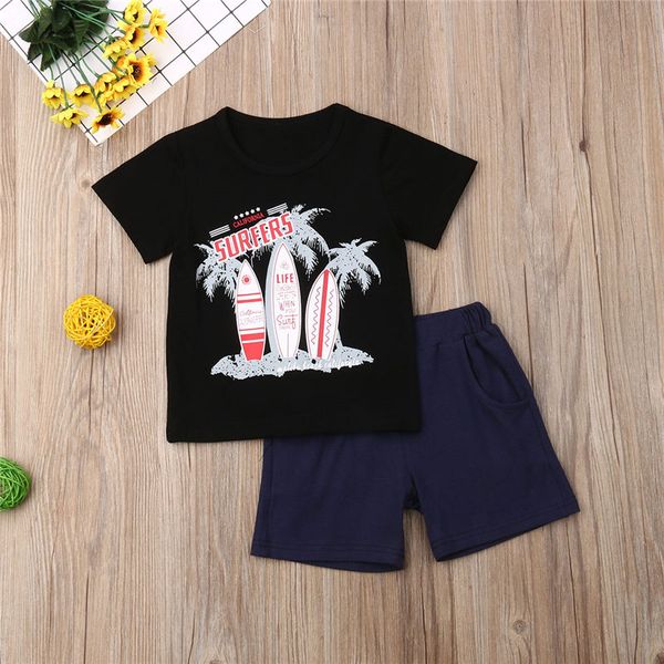 

1-6t kids baby outfit toddler boys clothes set children summer clothing short sleeve t-shirt+shorts boys beachwear set 2pcs, White
