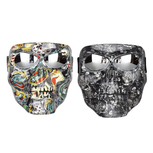 

2pcs motorcycle skull mask goggles motocross glasses +chromed eyeglass