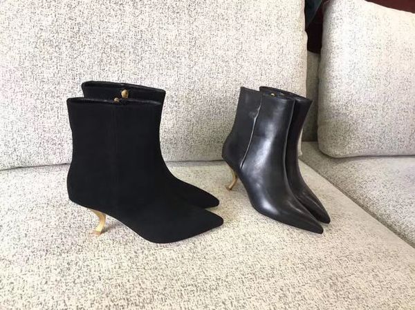 

2019 woman female suede leather cat heel ankle short boots booties, Black