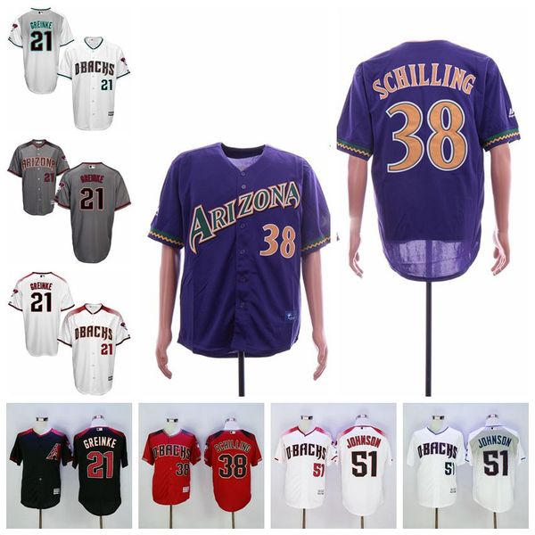 

Men 039 arizona curt chilling jer ey diamondback randy john on zack greinke black white purple grey red ba eball jer ey