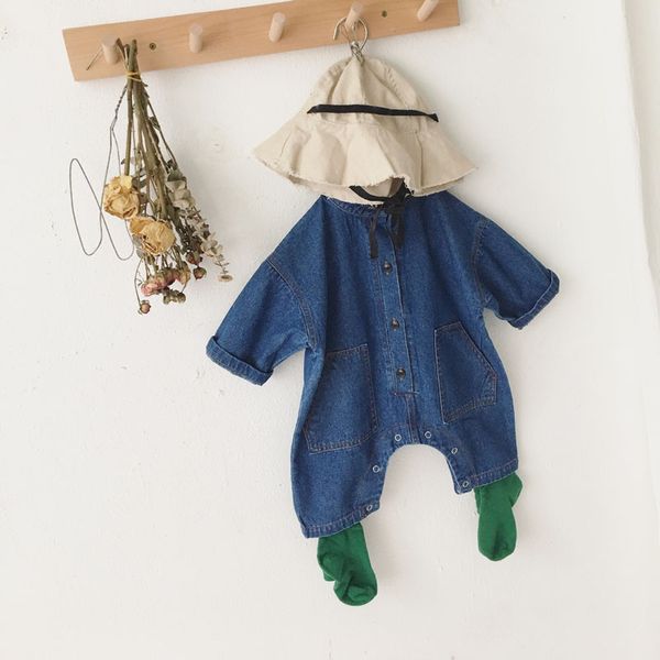 

milancel baby rompers denim infant girls jumpsuits cotton toddler boys play suits fashion baby clothes, Blue