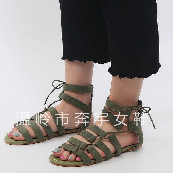

2019 spring new female sandal thin flat bottom bandage cross tie fashion summer ladies shoes, Black