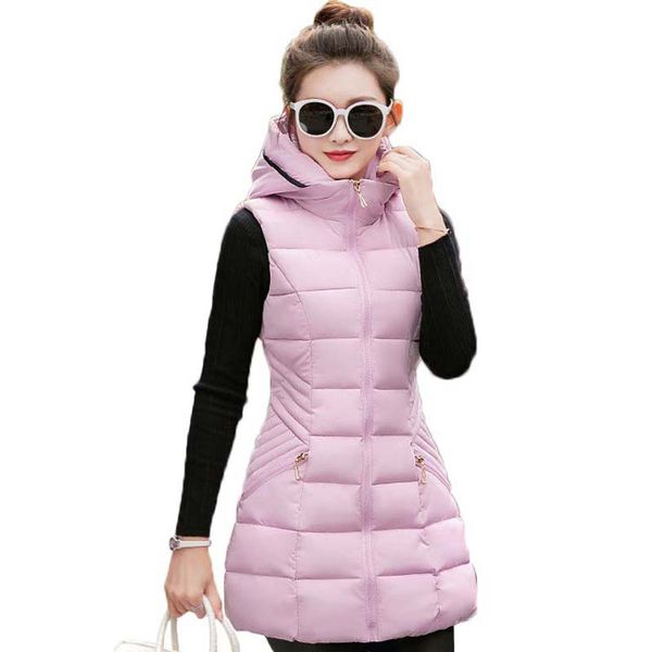 

new arrival women winter hooded vest waistcoat 2019 autumn women's long vest lad sleeveless jackets cotton colete feminino, Black;white