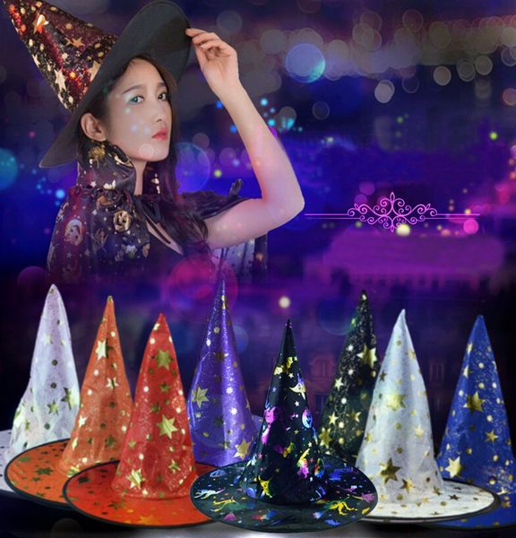 

womens mens witch hat for halloween costume accessory stars printed cap magic witch funny spiked women hat l*5