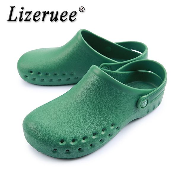 

lizeruee men sandles eva summer clogs doctor nursing anti-slip dental hospital clog lab cleaning protective workwear slip, Black