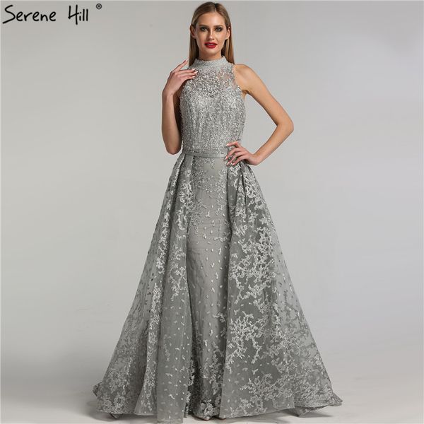 

grey dubai design sleeveless evening dresses 2019 embroidery diamonds mermaid evening gowns real p la70014, White;black