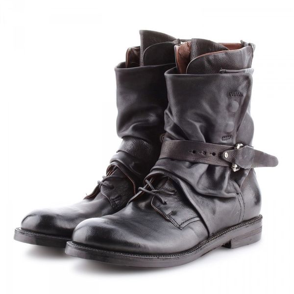 

men mid-calf boots shoes male man low heels gladiator shoe men's vintage pu leather booties sapato feminino chaussure c01977, Black