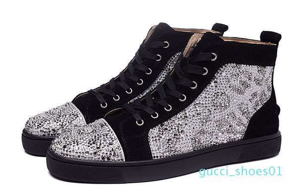 

original box] designer red bottom fashion spikes studded spikes flats sneakers comfortable party lovers genuine leather casual shoes g01, Black