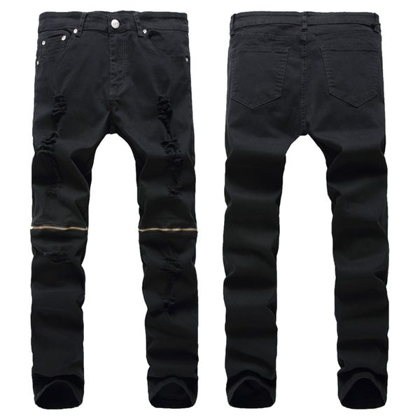 

Mens Biker Jeans High Street Wear Kanye Straight Jeans with Zipper Mens Slim Jeans Asian Size 28-42