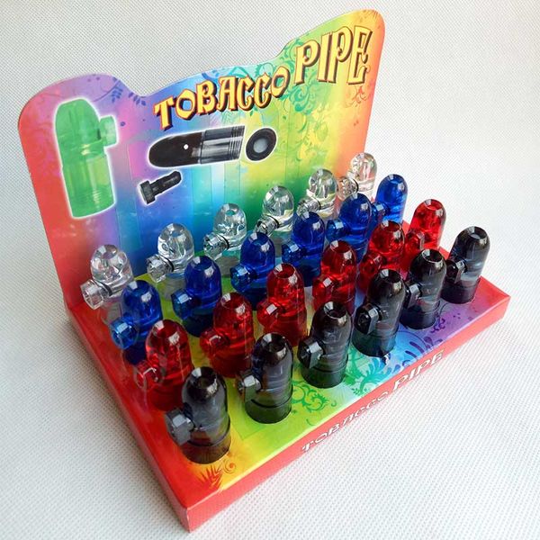 

plastic snorter dispenser machine display bullet smoking pipe bubblers rolling 4colors rocket tobacco pipe cigarette snuff box dabber b fbhs