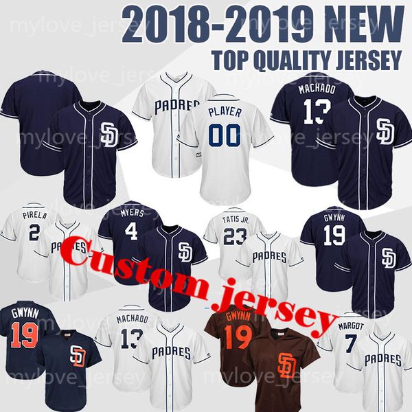 

Custom San Diego 13 Manny Machado Padres Baseball Jerseys 4 Wil Meyers 19 Gwynn Cool Base Jersey