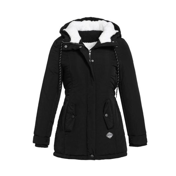 

liva girl women parkas winter coats hooded thick cotton warm female jacket fashion mid long wadded coat outwear plus size 5xl, Black