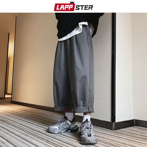 

lappster men japanese streetwear harem pants men 2019 overalls mens loose hip hop straigt sweatpants male vintage grey joggers, Black