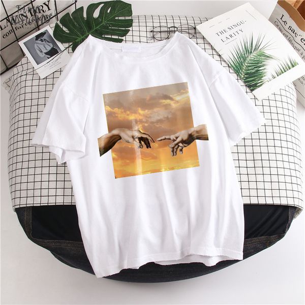 

michelangelo aesthetic art oil painting sky harajuku fun personality solid print streetwear t shirt ulzzang hiphop casual women, White