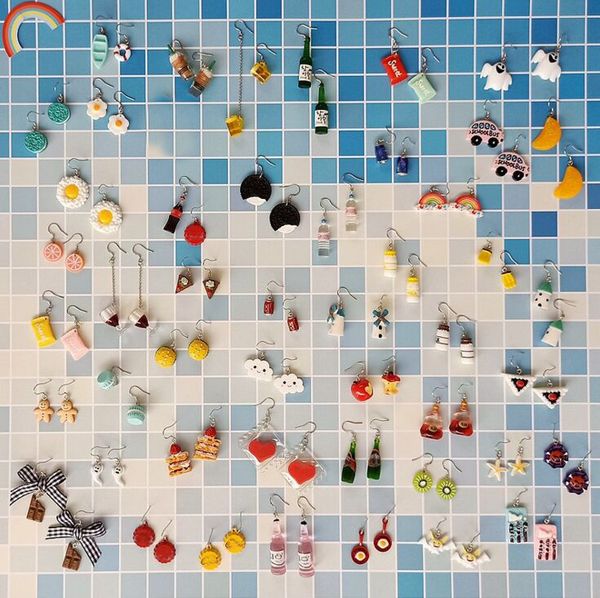 

women's simulation cute drop earrings mini hamburger fruit egg wine glass cookies earrings fashion jewelry creative drop earring, Golden;silver