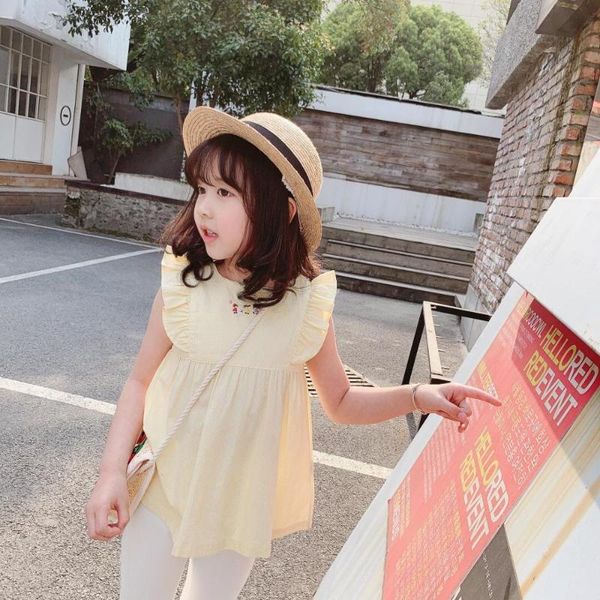 

2020 summer girls yellow color embroidery pattern cute girls, White;black