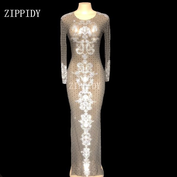

2019 black mesh perspective stones long dress evening rhinestones dresses birthday celebrate costume crystals dress youdu, Black;red