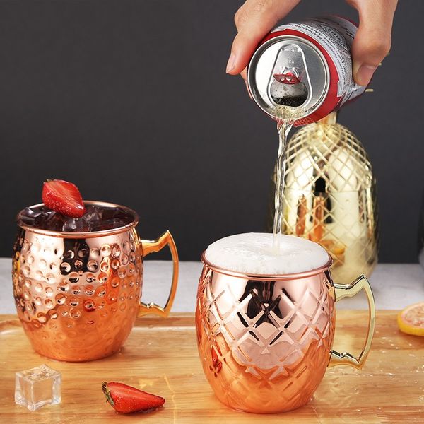 

new arrival moscow mule mug metal color stainless steel bar beer cup hammer point copper plated cocktail tumblers 530ml 17 7xle1