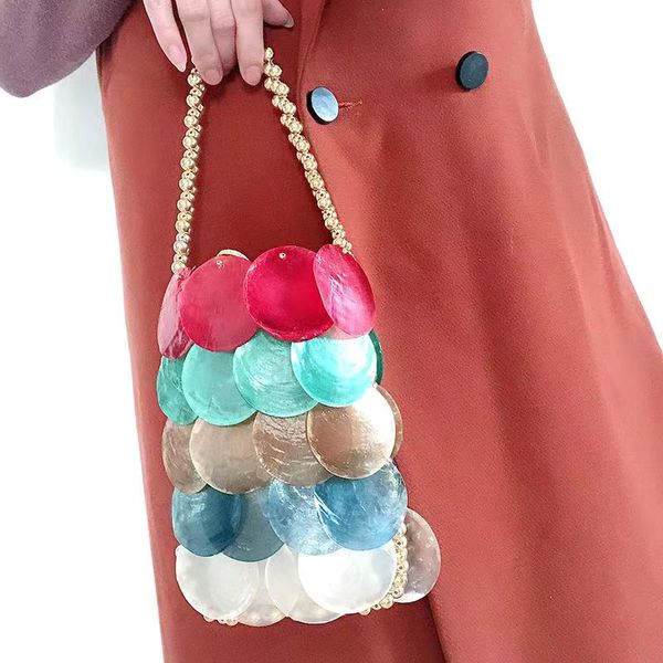 

2020 bags for women hand bag handmade natural shell fairy small crowd shrimp fillet shell rainbow fish scale bag bolsa feminin