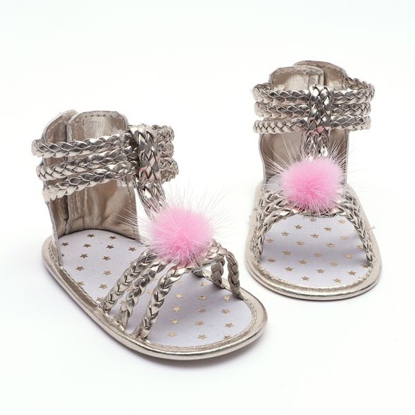 

sandals for baby girls newborn baby shoes fashion woven pu hair ball girl sandals summer golden beach, Black;red