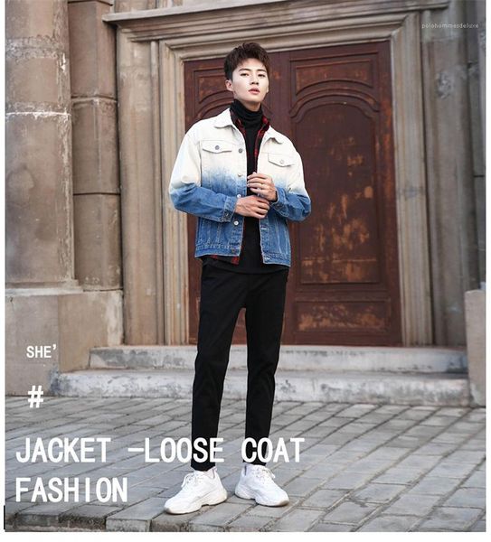 

рукав отворот шеи мужская свободная повседневная верхняя одежда градиентные мужские куртки с однобортным подбором цветов мужские джинсовые к, Black;brown