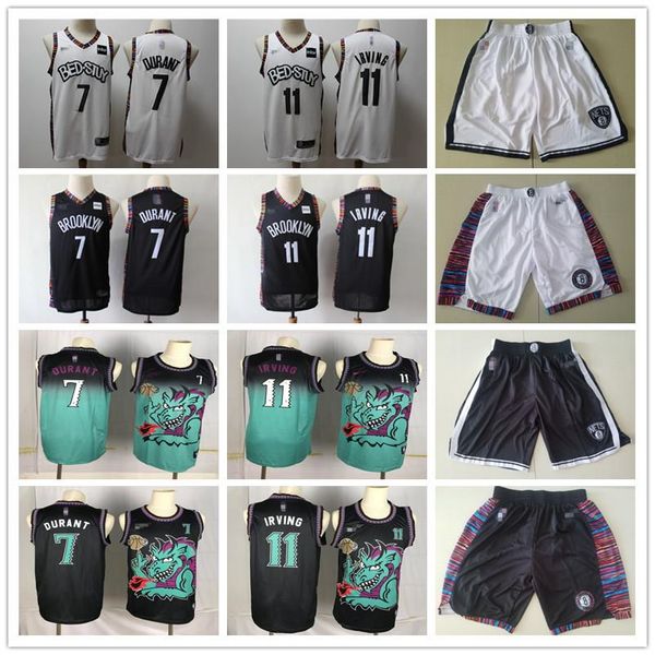 

mens brooklyn nets throwback jersey kyrie kevin 7 durant 11 irving basketball shorts basketball jersey blqck navy white, Black;red