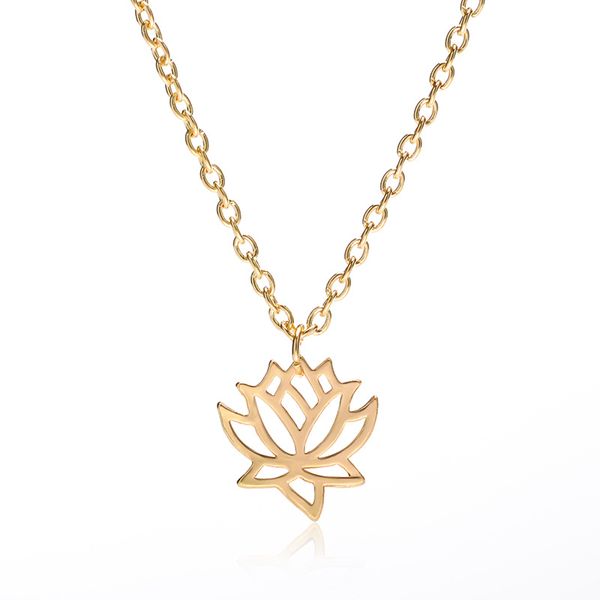 Vendita calda nuovi gioielli collana di loto scavata oro argento placcato catena pianta collana di gioielli all'ingrosso pendente in lega di Lianhua