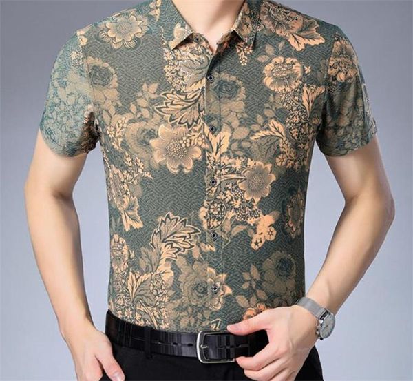 

floral print turn down collar mens casual shirts short sleeve skinny teenager fashion male clothing, White;black