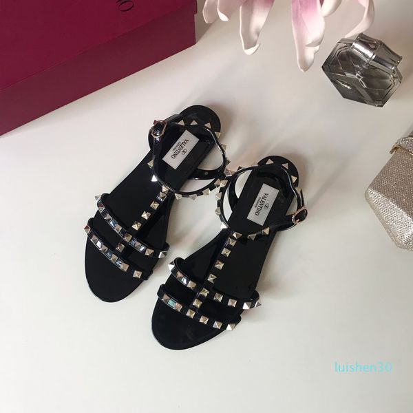 

2020 fashion luxury designer shoes vlt rivets genuine leather sandals women casual brand shoes large l30, Black