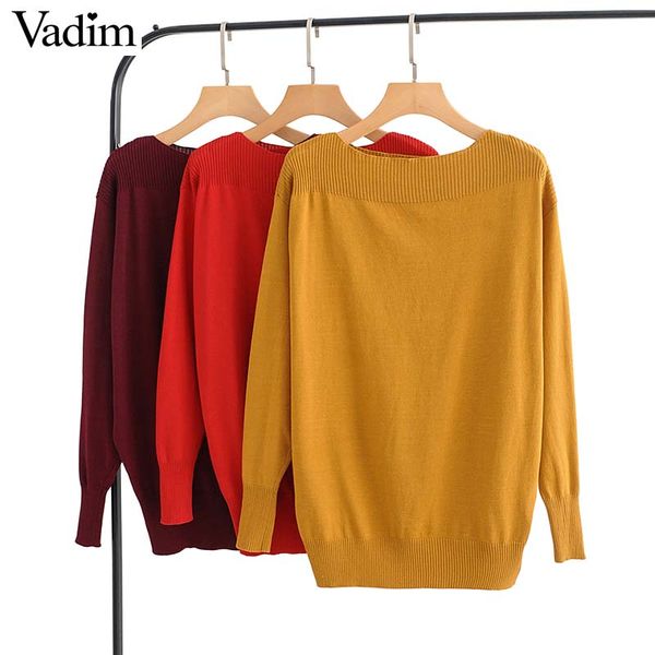 

vadim women solid knitted basic sweater oversized long sleeve stretchy chic shirts female casual loose blusas ha402, White;black