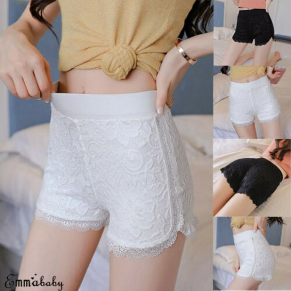 

simple womens safety short pants lace spliced solid color 3 size short skirt under safety pants seamless underwear shorts, Black;pink