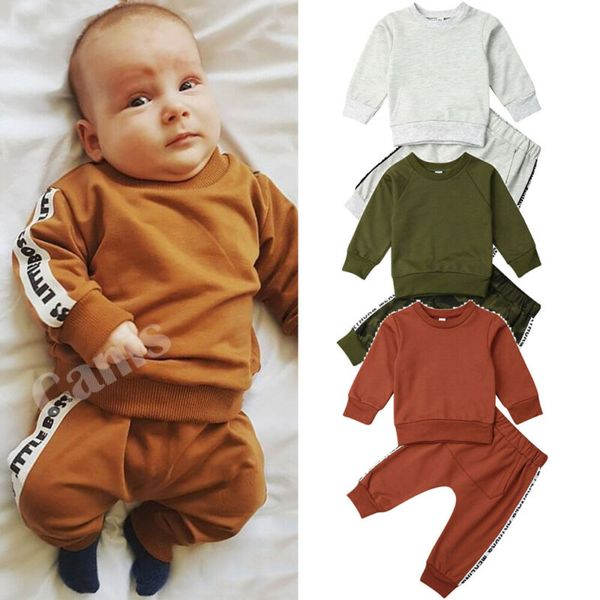 

new 2019 toddler baby girl boy autumn winter clothes long sleeve t-shirt sweatshirt long pants outfit tracksuit set, White