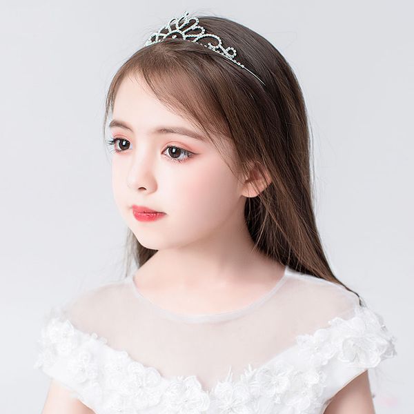 

children's crown headdress princess girl's piano performance crown crystal hair band little girl's birthday gift hair ornamen, Slivery;white