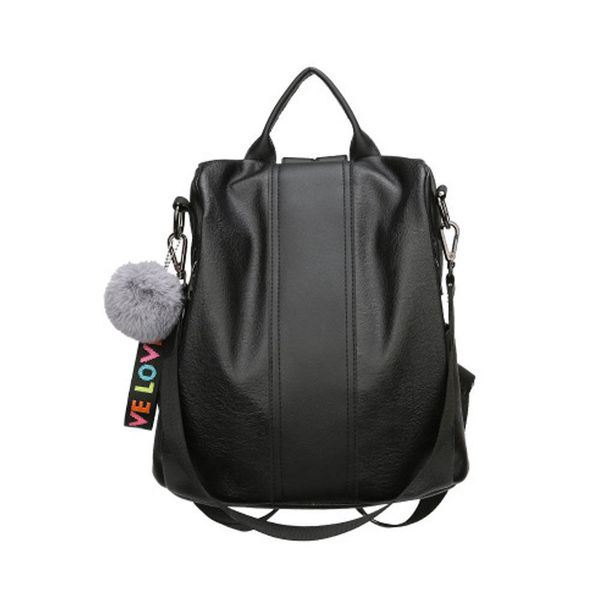 

simple style backpack women leather backpacks for teenage girls school bags fashion vintage solid black shoulder bag youth