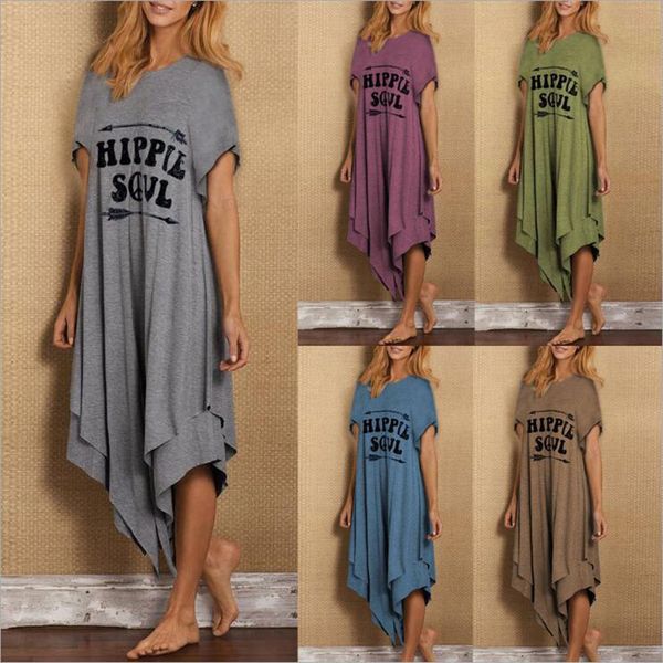 

2020 letter printing ladies summer dress woman straight casual dress mid-calf loose new arrival beach women dresses vestido, Black;gray