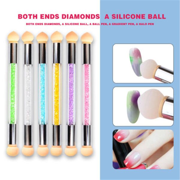 

dual-ended uv gel painting nail gradient brush nail art sponge pen polish rhinestones crystal metal diy manicure tools