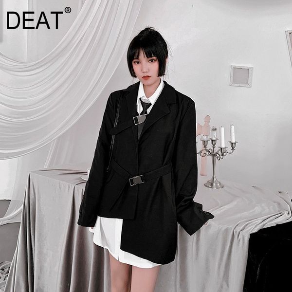 

deat] 2019 new spring summer lapel neck black long sleeve buckle personality irregular jacket women coat fashion tide 10b794, Black;brown