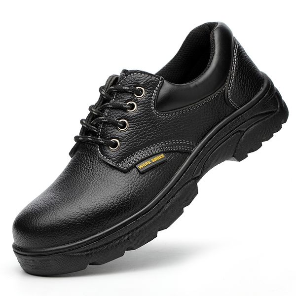 

plus size men's casual breathable steel toe covers work safety shoes building site worker shoe soft pu leather security boots, Black