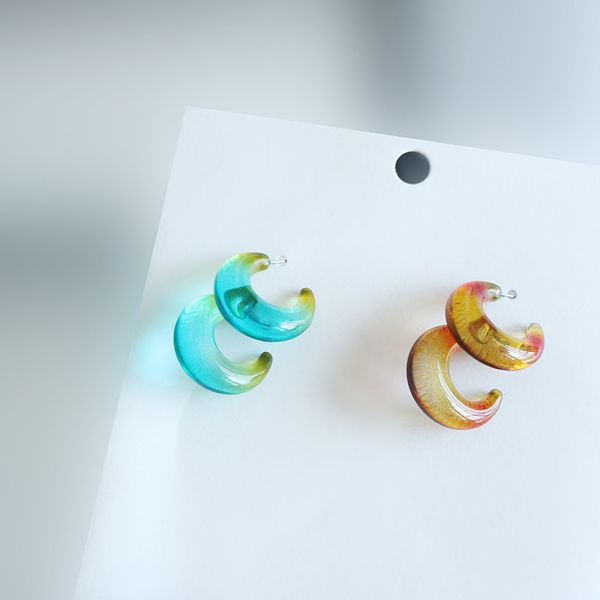 

ujbox wholesale korean gradient acrylic earrings women moon shape matching hoop earrings wedding party jewelry accessories gift, Golden;silver