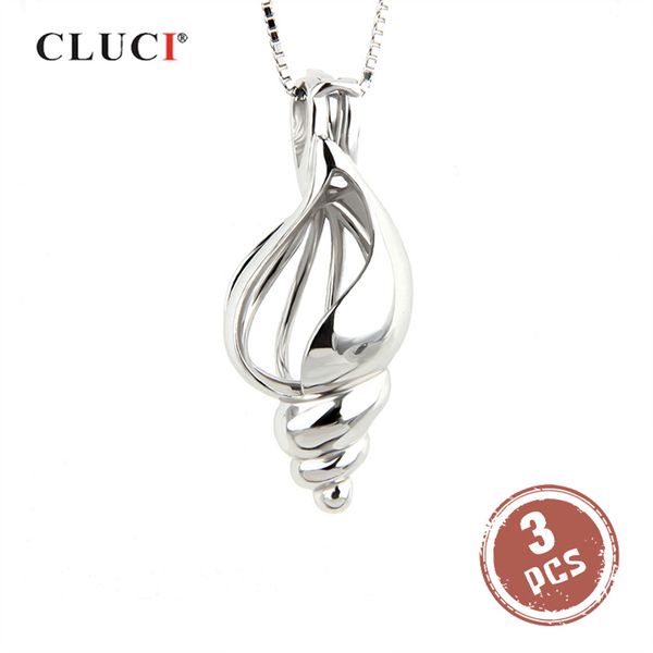 

cluci 3pcs silver 925 shell women charm pendants 925 sterling silver conch necklace cage pendant jewelry pearl locket