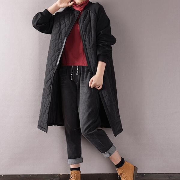 

2019 new autumn winter women's parka coat warm jacket women thin cotton quilted coat plus size stand collar black parkas df893, Tan;black