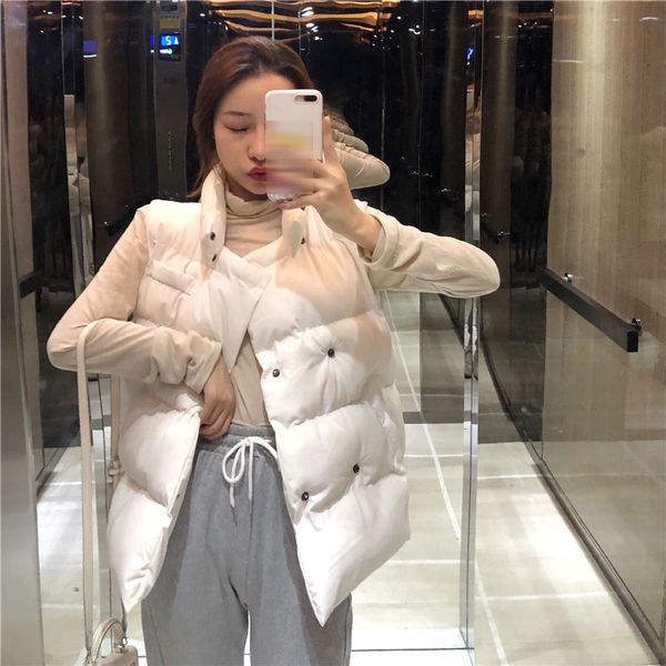 

casual solid double breasted cotton vest coat women windproof sleeveless waistcoat warm jackets vest female, Black;white