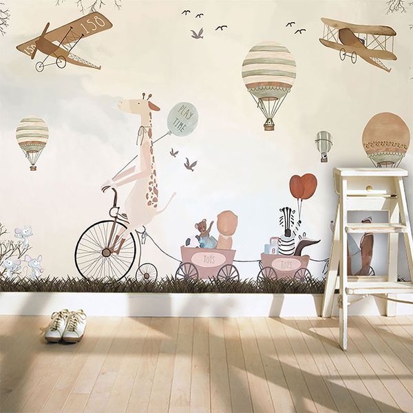 

Custom 3D photo wallpaper cartoon hand painted hot air balloon mural Children room sofa background wallpaper, Customize