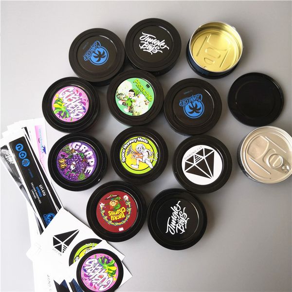 

mix 12 flavors jungle boys tin 73.3*24mm cali pressitin tuna tin candry herbtin clear peel off lid black cover smell proo2