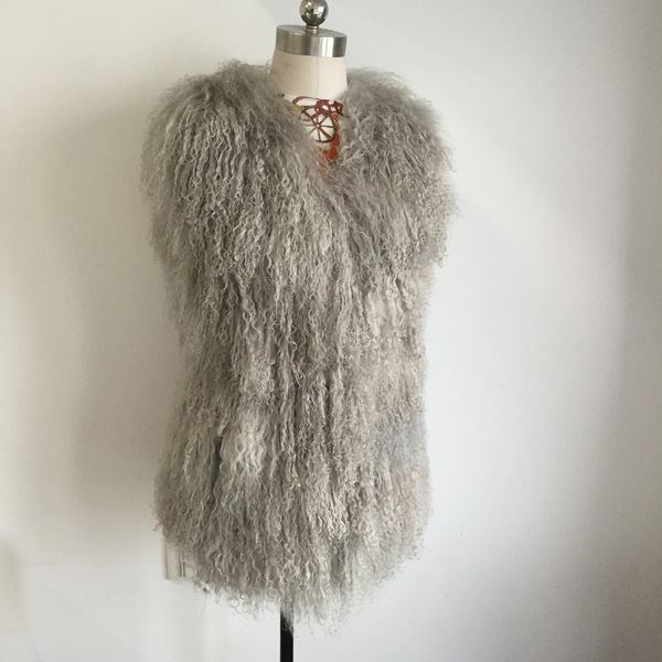 

2019 luxury fashion 100% natural tan sheep fur vest real mongolia sheep fur gilet women factory wholesale low discount tsr363, Black