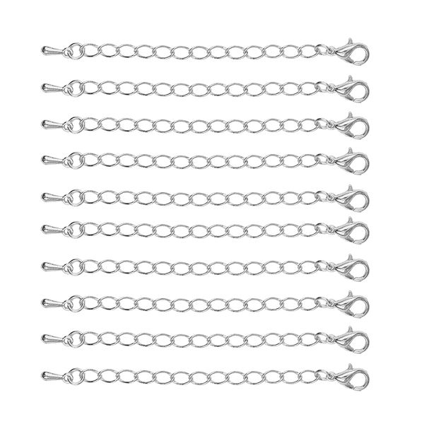

20 pieces 70mm extension chain with lobster clasps necklace extension chain for diy jewelry findings making gold+ platinum, Blue;slivery