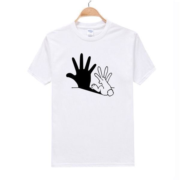 

rabbit and the shadow print mens tshirt designer panelled short sleeve man hemme casual clothing, White;black