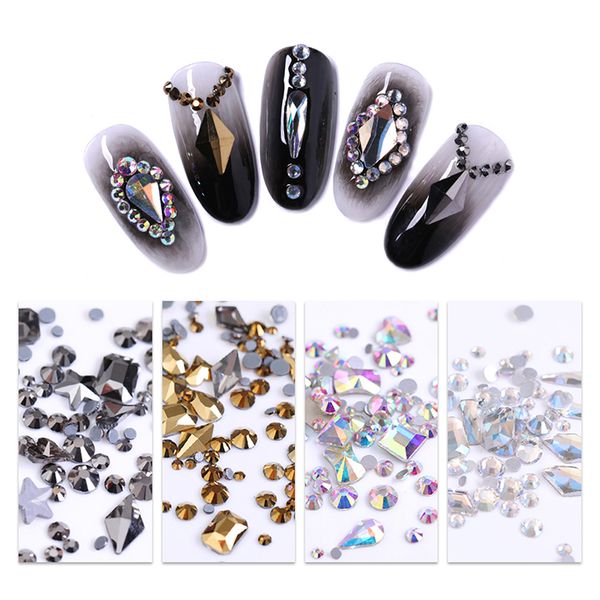

ab color nail rhinestones gold gray color mix-size nail art decorations flat back art manicure 3d design stones gems, Silver;gold