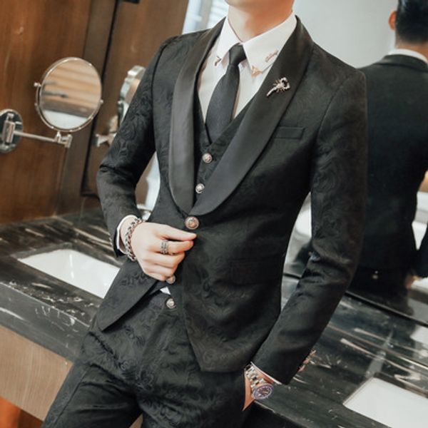 

new men's suit three-piece wedding groom ceremony banquet suit, White;black