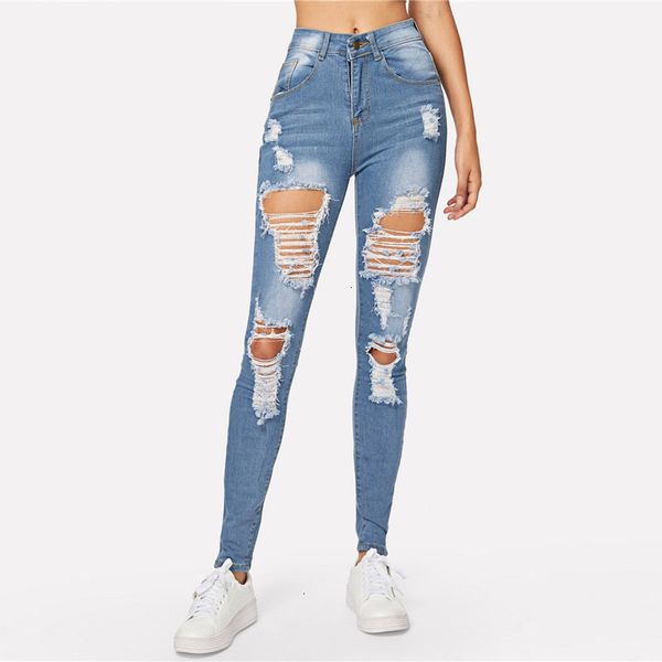

women designer jeans women pants blue ripped bleach wash midweight skinny jeans spring women casual button fly waist pants trousers